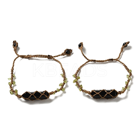 Natural Obsidian Bullet Bullet Braided Bead Bracelets BJEW-K225-01D-1