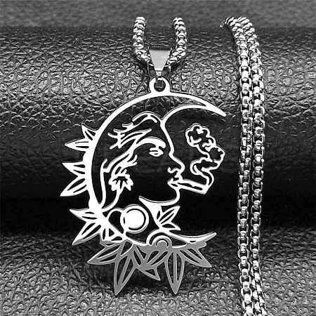 Gothic 201 Stainless Steel Hollow Moon Woman Pendant Necklaces LS-NJEW-K283-04P-1
