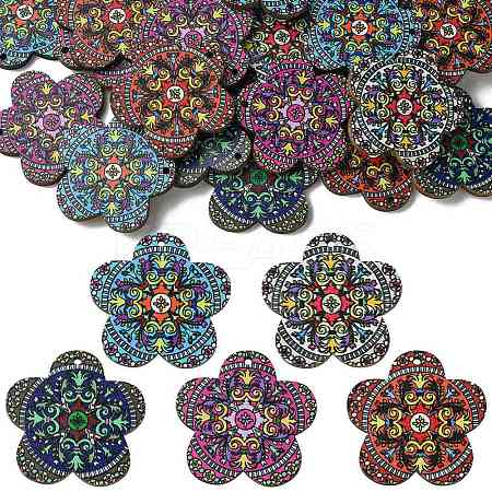 30Pcs 5 Colors Printed Natural Basswood Pendants WOOD-CJ0001-86-1