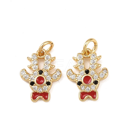 Christmas Brass Micro Pave Cubic Zirconia Enamel Charms KK-L255-19G-03-1