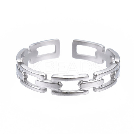 Non-Tarnish 304 Stainless Steel Rectangle Wrap Open Cuff Ring RJEW-T023-70P-1