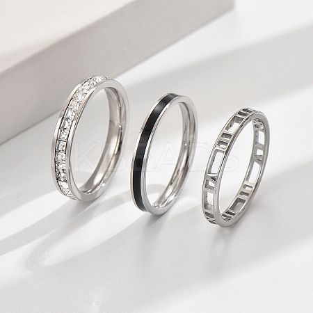 3Pcs Hollow Out 304 Stainless Steel Micro Pave Clear Cubic Zirconia with Enamel Finger Rings FS-WGFDE09-10-1