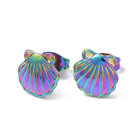 Ion Plating(IP) 304 Stainless Steel Shell Stud Earrings for Women EJEW-I285-13MC-1