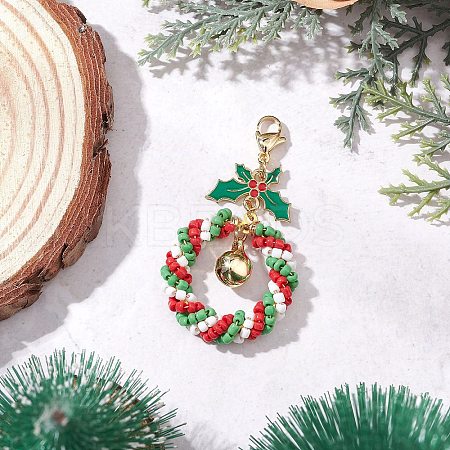 Charitmas Wreath Glass Seed Beaded Pendant Decorations HJEW-TA00365-1
