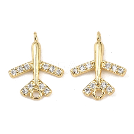 Brass Pave Cubic Zirconia Plane Connector Charms KK-L251-12G-1