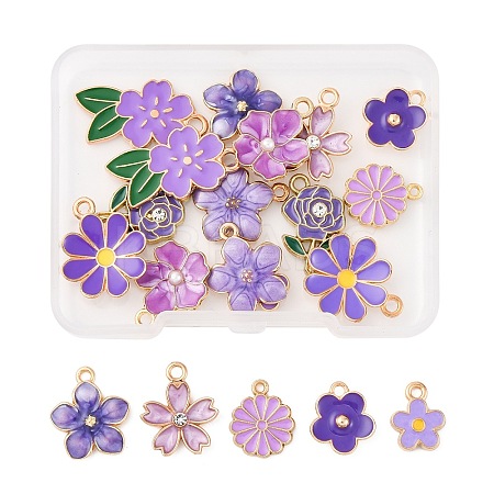 20Pcs 10 Styles Flower Alloy Enamel Pendants ENAM-FP0002-13-1
