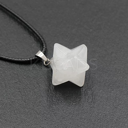 Natural Quartz Crystal Geometric Hexagram Star Pendant Necklaces with Black Cords VZ1120-10-1
