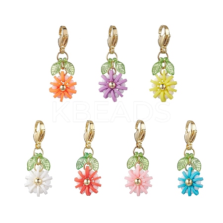 7Pcs Flower Polymer Clay & Glass Pendants Decorations HJEW-MZ00327-1