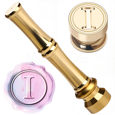 1Pc Golden Tone Brass Wax Seal Stamp Heads with Bamboo Stick Shaped Handles STAM-CP0001-05I-1