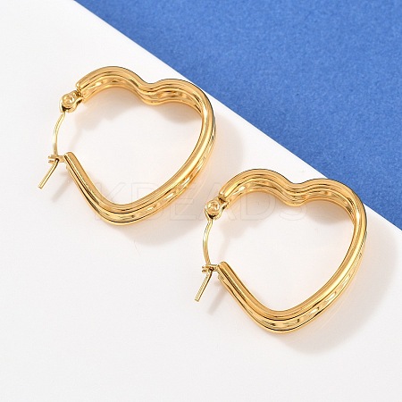 304 Stainless Steel Heart Hoop Earrings EJEW-I320-27G-03-1