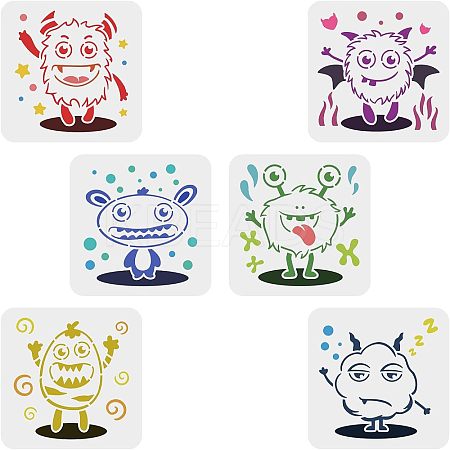 FINGERINSPIRE 6Pcs 6 Styles Halloween Theme PET Hollow out Drawing Painting Stencils Sets for Kids Teen Boys Girls DIY-WH0172-988-1