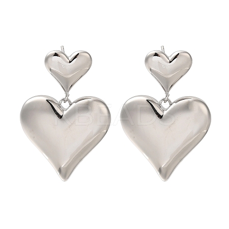 Brass Heart Stud Earrings for Women EJEW-U026-04P-1