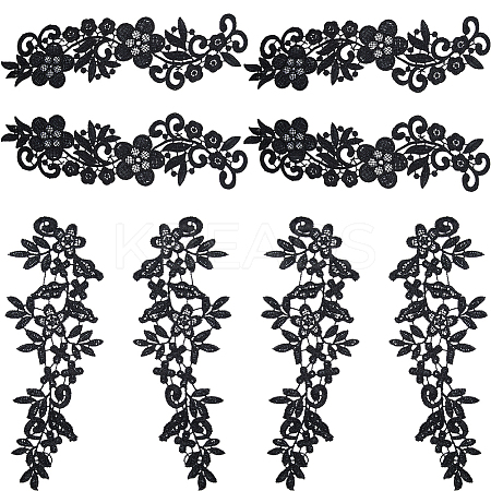 4 Pairs 2 Style Polyester & Nylon Embroidery Flower Lace Appliques DIY-GF0009-11-1