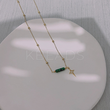 Synthetic Malachite & Stainless Steel Star Pendant Ball Chain Necklaces for Women YH4149-4-1