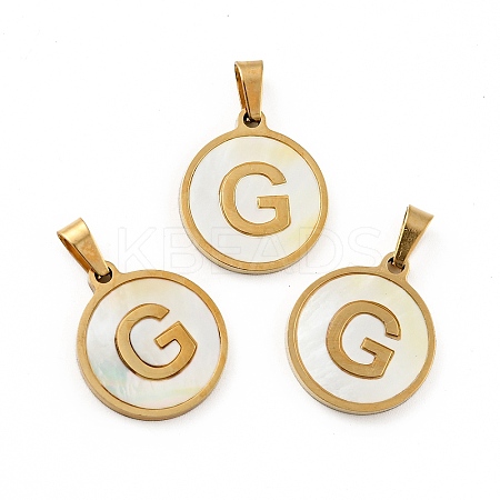 PVD Vacuum Plating 304 Stainless Steel with White Shell Pendants STAS-G268-01G-G-1