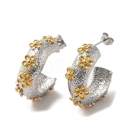 Tarnish Resistant Ring with Flower 304 Stainless Steel Stud Earrings EJEW-C075-03P-1