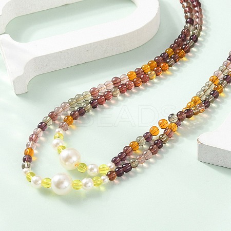 Plastic Imitation Pearl & Glass Round Beaded Long Necklaces for Women NJEW-A045-06-1