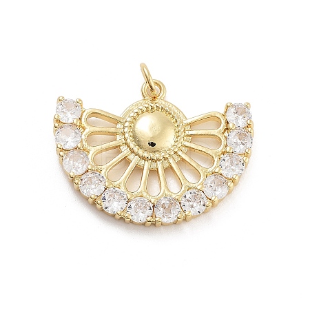 Fan Shaped Rack Plating Brass Micro Pave Cubic Zirconia Pendants KK-G512-28B-G-1