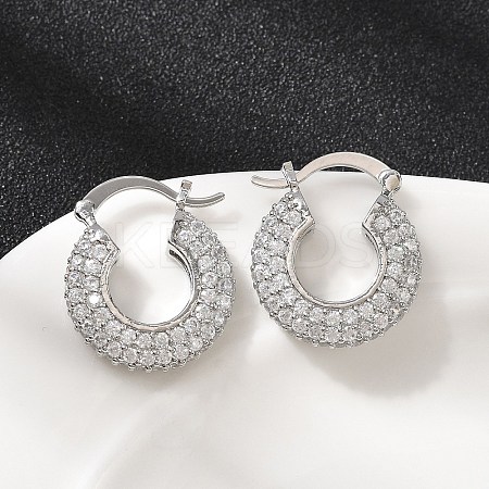 Brass Micro Pave Clear Cubic Zirconia Flat Round Hoop Earrings EJEW-K318-04B-P-1