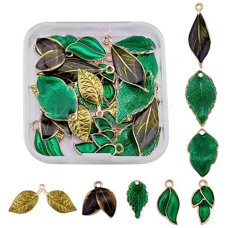 24Pcs 8 Styles Green Leaf Charm Pendant Alloy Enamel Leaves Charm Mixed Shape Pendant for  Jewelry Necklace Earring Making Crafts JX300A-1