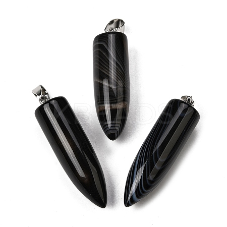 Natural Black Banded Agate(Dyed & Heated) Pointed Pendants G-F820-12L-1