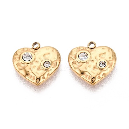 304 Stainless Steel Crystal Rhinestone Heart Charms STAS-T071-18G-1