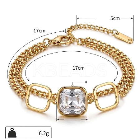 304 Stainless Steel Crystal Rhinestone 2-Strand Bracelets WGCD4B2-03-1