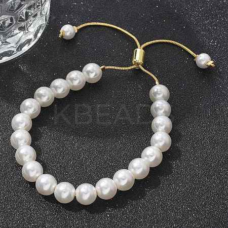 Shell Pearl Beaded Slider Bracelet with Brass Snake Chain X-BJEW-B066-01B-02-1