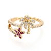 Brass Micro Pave Cubic Zirconia Cuff Rings for Women KK-T071-56G-2