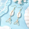 Natural Cowrie Shell Glass Dangle Earrings EJEW-JE06385-06-1