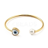 Shell Pearl & Heart with Evil Eye Open Cuff Bangle LS-BJEW-G647-03G-1