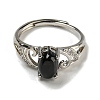 Oval Natural Dyed & Heated Black Agate Adjustable Rings RJEW-Q818-01P-06B-3