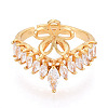 Flower Brass Micro Pave Cubic Zirconia Cup Peg Ring Settings KK-N274-01G-2
