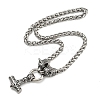 304 Stainless Steel Wolf Head King Wheat Chain Viking Mjolnir Thor Hammer Pendant Necklaces for Men NJEW-K278-05AS-7