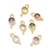 Brass Pave Cubic Zirconia Flat Round Connector Charms KK-P348-11G-1