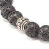 Natural Lava Rock & Alloy Round Beaded Stretch Bracelet BJEW-JB07897-01-3