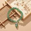 Natural Green Aventurine Round Beaded Stretch Bracelet with Bullet Charms BJEW-JB09018-02-2