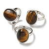 Natural Tiger Eye Oval Adjustable Rings RJEW-K371-07S-16-1