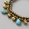 Bohemian Styles Brass Bell & Synthetic Turquoise Teardrop Tassel Anklets AJEW-WH0070-50B-2