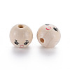 Printed Natural Wood European Beads WOOD-S055-39B-02-2