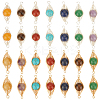 28Pcs 14 Styles Mixed Gemstone Copper Wire Wrapped Connector Charms FIND-HY0003-94-1