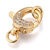 Brass Micro Pave Clear Cubic Zirconia Lobster Claw Clasps ZIRC-M108-15A-G-1