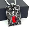 Vintage Style Stainless Steel Ruby Rhinestone Textured Rectangle Pendant Necklaces for Men NJ0918-1