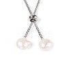 Adjustable Natural Pearl with Brass Chain Slider Bracelets for Women Girl BJEW-T022-16A-4