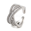 Rack Plating Brass Micro Pave Cubic Zirconia Open Cuff Rings RJEW-C080-09P-1