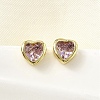Brass Cubic Zirconia Heart Stud Earrings EJEW-L261-030G-2