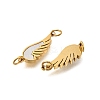 Ion Plating(IP) 304 Stainless Steel Pave Shell Feather Connector Charms with Jump Rings STAS-Q335-06G-2