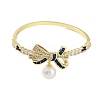 Rack Plating Brass Pave Cubic Zirconia Bowknot Hinged Bangles for Women BJEW-R317-03G-02-2