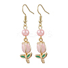 Valentine's Day Alloy Enamel Flower Dangle Earrings EJEW-JE06273-02-4