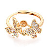 Butterfly Brass Micro Pave Clear Cubic Zirconia Cup Peg Ring Settings KK-T076-20G-2